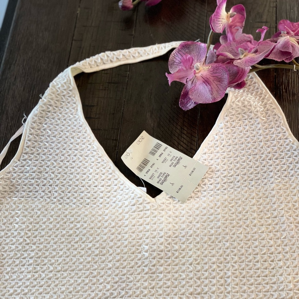 White beaded V neck halter